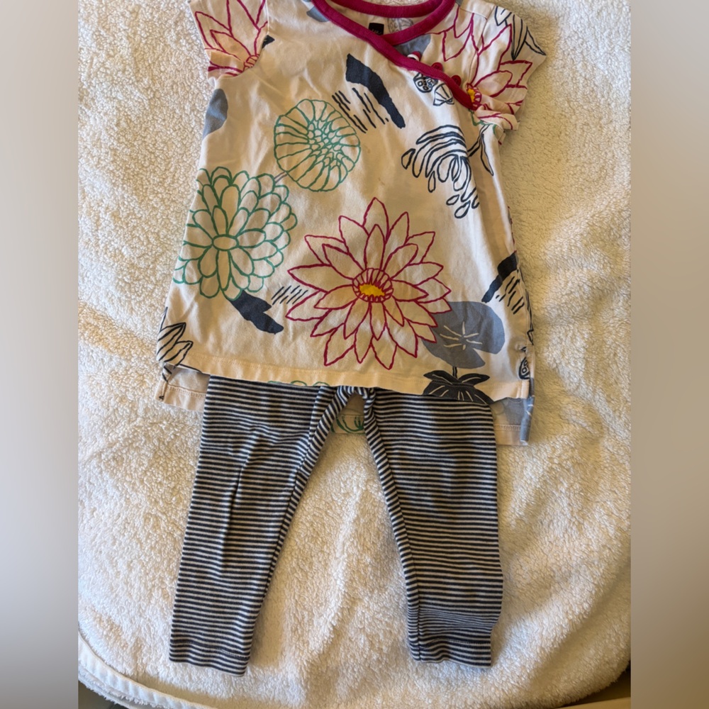 Tea Collection Floral Print Top and Striped Leggings Set